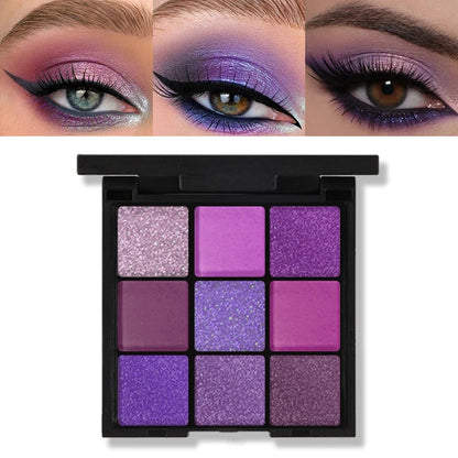 Luxurious Purple Eyeshadow Palette 9 Color Matte and Shimmering violet Eye Makeup for Creating Smoky or Natural Looks Cosmetic Good Vibrations