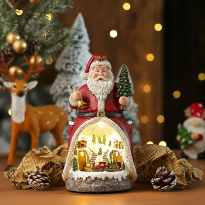 Christmas Ornament Decorations Christmas Resin Santa Snowmen Ornament With Lights Moving Train And Music Festive & Party Decor Good Vibrations