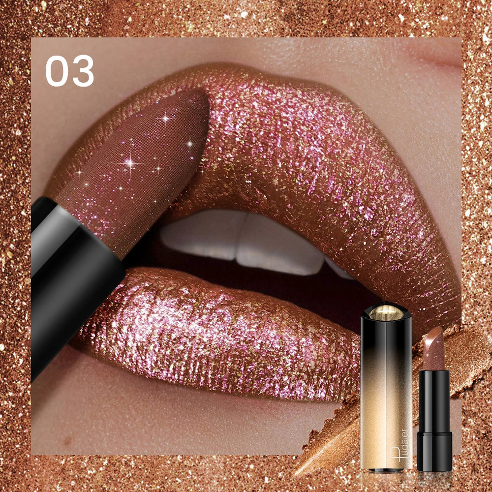 Glitter Lipstick, a pressable pearlescent lipstick, is very shiny like crushed diamond particles, smooth and long-lasting, has a Good Vibrations