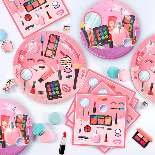 103 Pcs Makeup Birthday Party Supplies-Makeup Theme Party Banner Balloons Photo Props Napkins Plates Etc Spa Party Decorations Good Vibrations