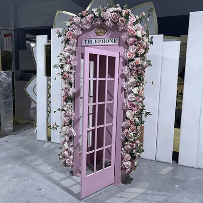 Wholesale Wedding Prop Photo Booth Flower Decoration Metal London Style Pink Telephone Booth Good Vibrations