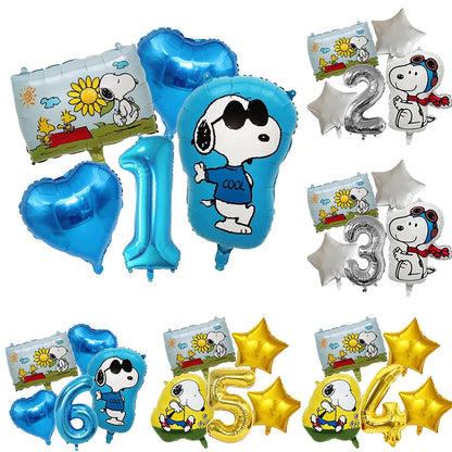 Snoopy Birthday Balloons Set boy girl Number Balloon Suit Foil Ballon Cartoon Birthday Party Supplies Decor Baby Shower Gift Good Vibrations