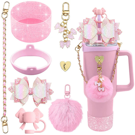 Bling Stanley Cup Accessories For 40oz & 30oz Tumbler Including Silicone Cute Bow Straw Topper Cover, Silicone Stanley Cup Boot Good Vibrations Adult Super Store