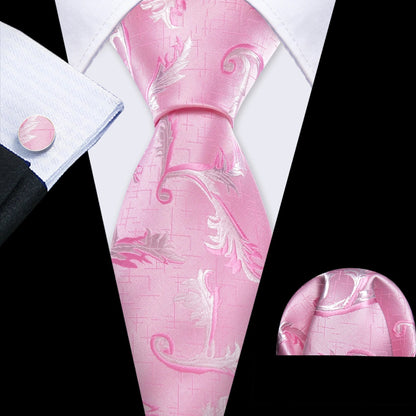 Mens Tie Ivory Red Green Blue Pink Geometric Solid Ties Hanky Cufflinks Set Necktie Formal Wedding Dinner Party Good Vibrations