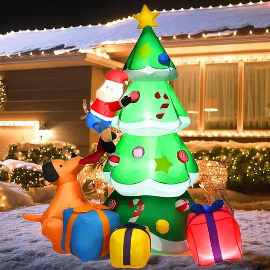 Christmas Decoration 2.1M Inflatable Toys Dog Santa Claus Xmas Tree Indoor Outdoor Decor With LED Lights New Year Gift Yard Prop Good Vibrations