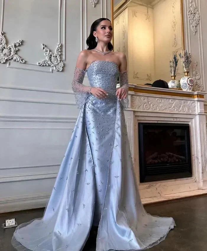 Customized Evening Dress Classic Formal Matching Exquisite Net Beading Draped A-line Strapless Long Dresses High quality Formal Good Vibrations