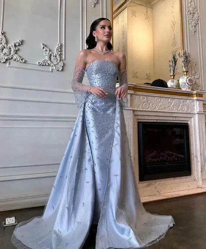 Customized Evening Dress Classic Formal Matching Exquisite Net Beading Draped A-line Strapless Long Dresses High quality Formal Good Vibrations