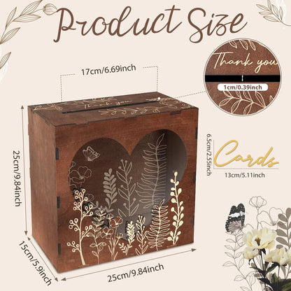 OurWarm Wedding Card Box for Party, Wooden Wedding Card Box, Rustic Wedding Card and Money Box for Wedding Decoration Birthday Good Vibrations