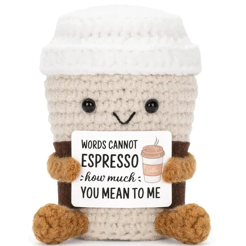 Positive Energy Pocket Hug Crochet Doll, Mini Handmade Knitted Plush Potato Turtle Vegetable Duck Funny Support Gift with Card Good Vibrations