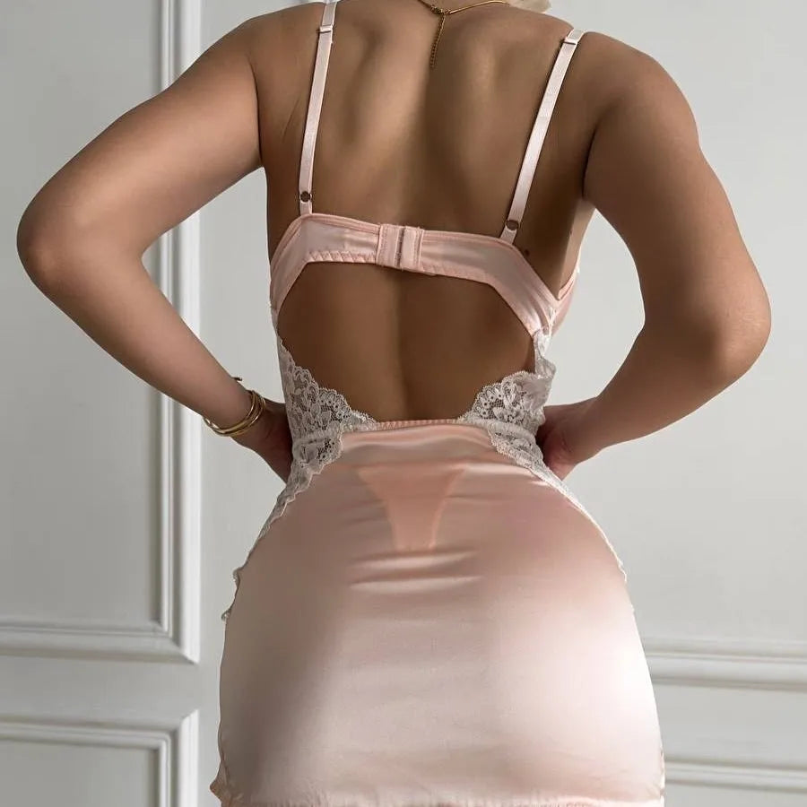 Muziskat 2025 New Lace Patchwork Ladies Bra Set Sexy Erotic Low-cut Luxury French Nightgown Split Sling Two Piece Set Good Vibrations Adult Super Store