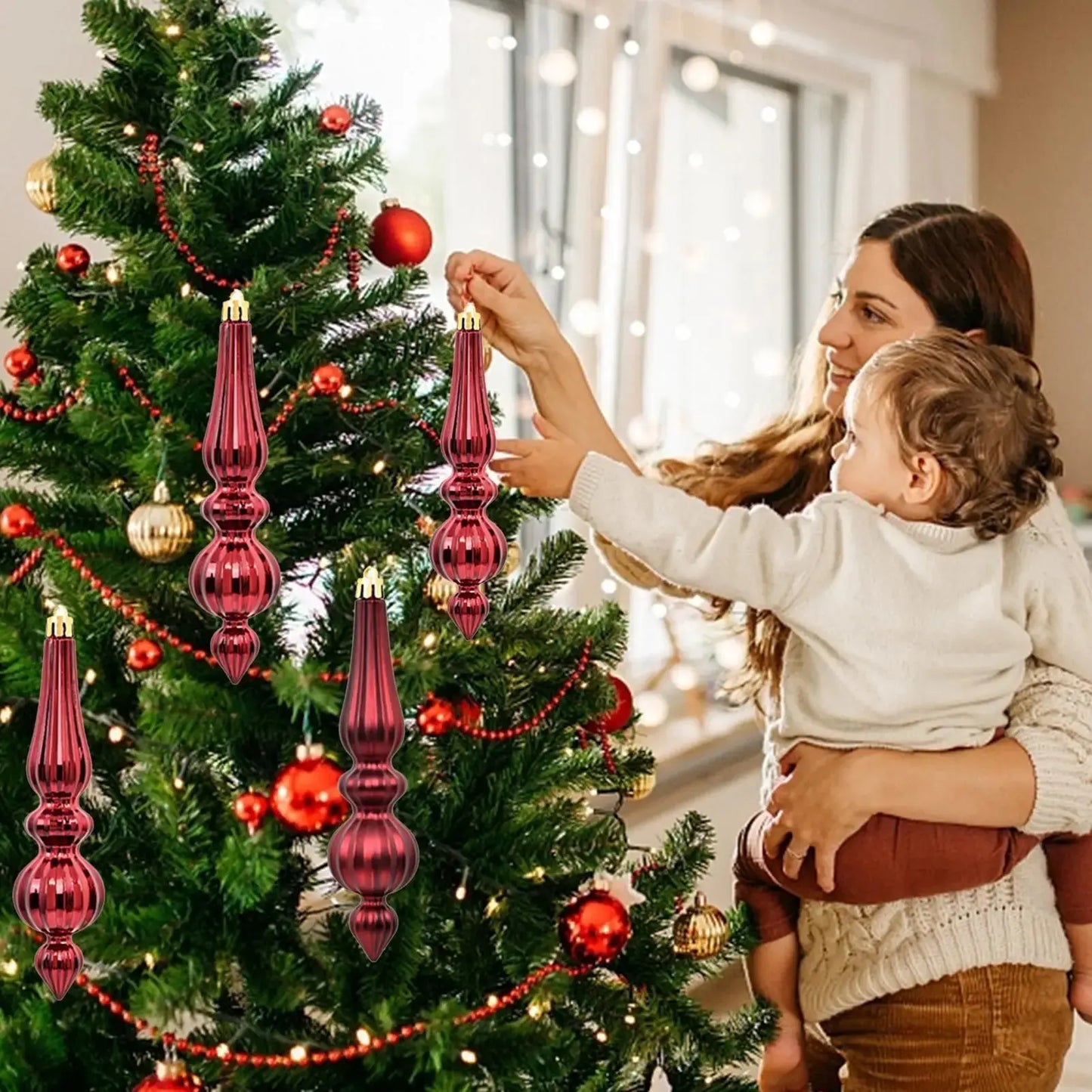 Christmas ornaments Finial Decorations 6X Hangable Christmas Finials Indoor Outdoor Decors Holiday Decoration For Mantel Tree Wedding Good Vibrations