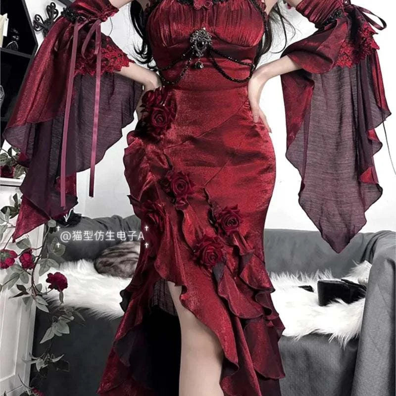 Red rose fish tail elegant royal sister dress - Stylish Fit