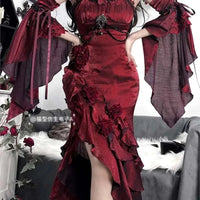 Red rose fish tail elegant royal sister dress - Stylish Fit GOOD Vibrations