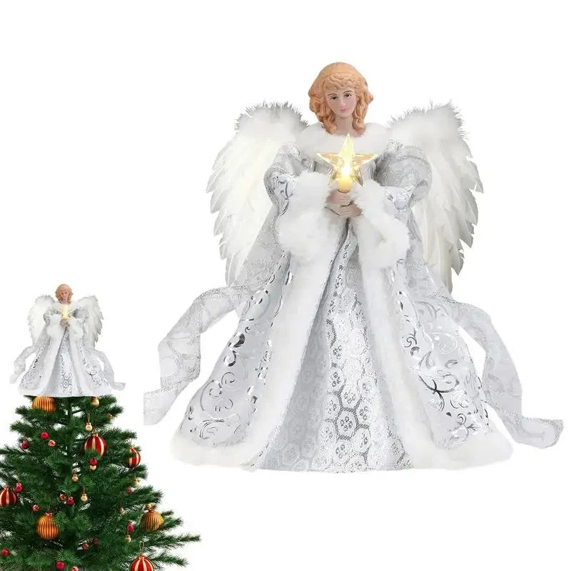 Christmas Tree Topper Angel Fairy with Lights Three-dimensional Christmas Tree Top Decoration Ornament Christmas Decoration Good Vibrations