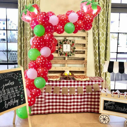 Strawberry Party Decorations for Girls 1st 2nd Birthday Strawberry Balloon Garland Arch Kit Red and White Polka Dot Balloons Good Vibrations