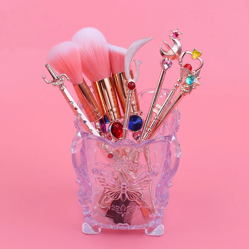 13 PCS Sailor Moon Makeup Wand Weapon Brushes Set Eye Shadow Foundation Cosmetic Brush Eyeshadow Blush Beauty Soft Make Up Tools Good Vibrations