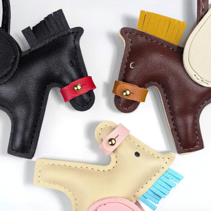 Elegant Winged Pony Keychain with Detachable Mouth Strap | Hand-Stitched Premium PU Leather Bag Charm with Plush Filling, Gift Good Vibrations