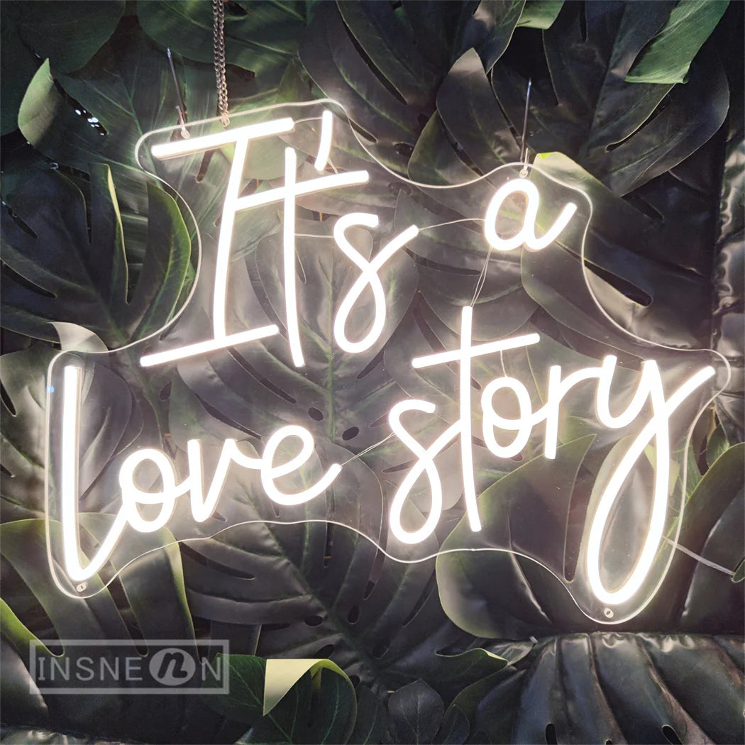 It's a Love Story Neon Light Sign for Wedding Party Wall Decor LED Neon Signs Room Bedroom Wall Decoration Neon Lamp USB Power Good Vibrations