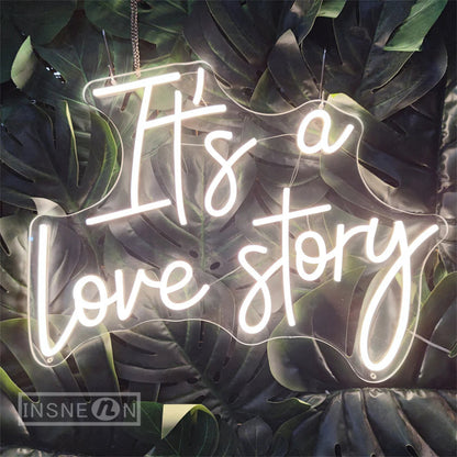 It's a Love Story Neon Light Sign for Wedding Party Wall Decor LED Neon Signs Room Bedroom Wall Decoration Neon Lamp USB Power Good Vibrations