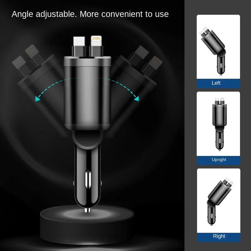 Car charger, car charger with retractable cable, car PD, car fast charging, super fast charging, flash charging, five in one cig Good Vibrations