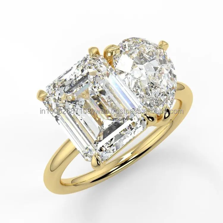 Elegant Vintage Lab Grown 2-Stone Ring for Women Set with Emerald & Diamond Accents Prong Setting for Engagement Good Vibrations