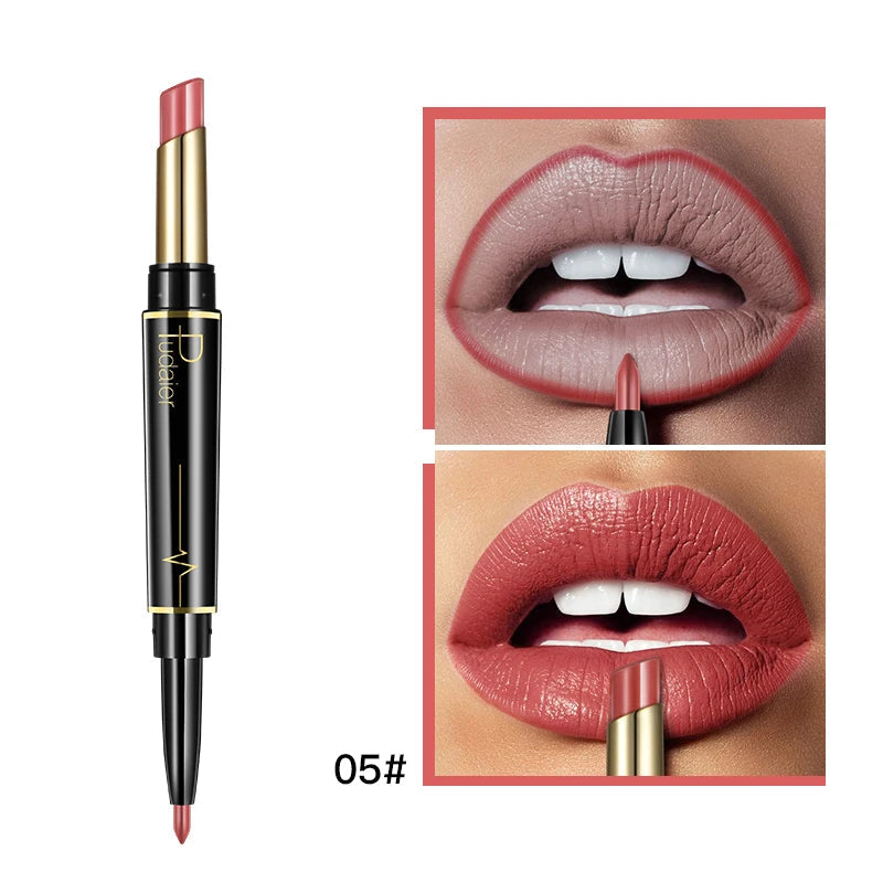 Pudaier Makeup 2 in 1 Matte Lipstick & Lip Liner Nude Lip Stick Pencil Make up Cosmetics Lip Balm Matt Cream Lipbalm Lipliner Good Vibrations