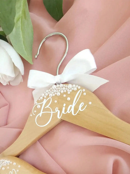 Wooden Bride  Hanger Faux Pearl Elegant Wedding Decor Ideal Gift Clothes Hanger With Ribbon For Wedding Dresses Suits Wedding Good Vibrations