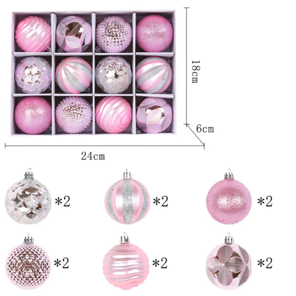 12PCS High-quality Plastic Christmas Ball Set 6CM Suspensable Xmas Ornament Ball 6 Colors Xmas Baubles Scene Supplies Good Vibrations