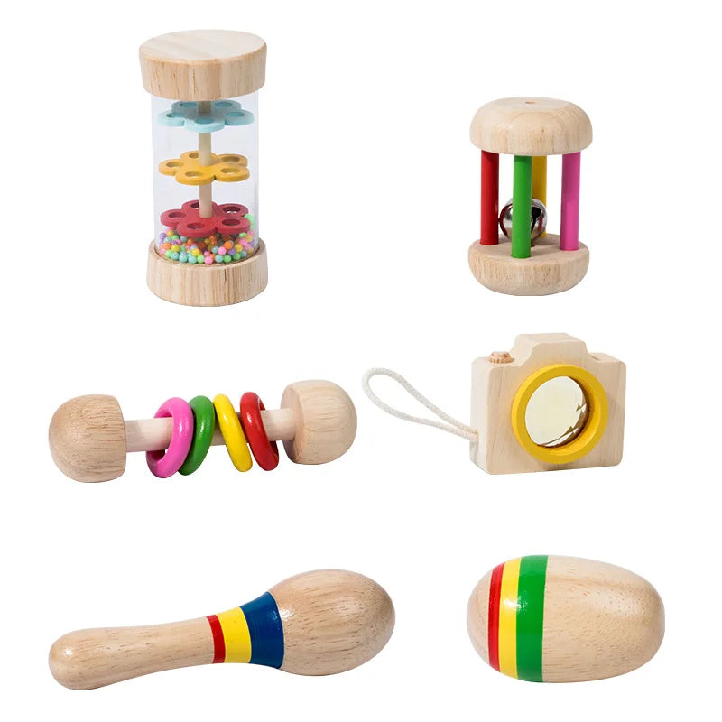 6pcs/set Wooden Musical Instruments Toys, Small Rattle, Sand Hammer, Sand Ball, Shake Bell Kaleidoscope, Griping Practice Toys Good Vibrations