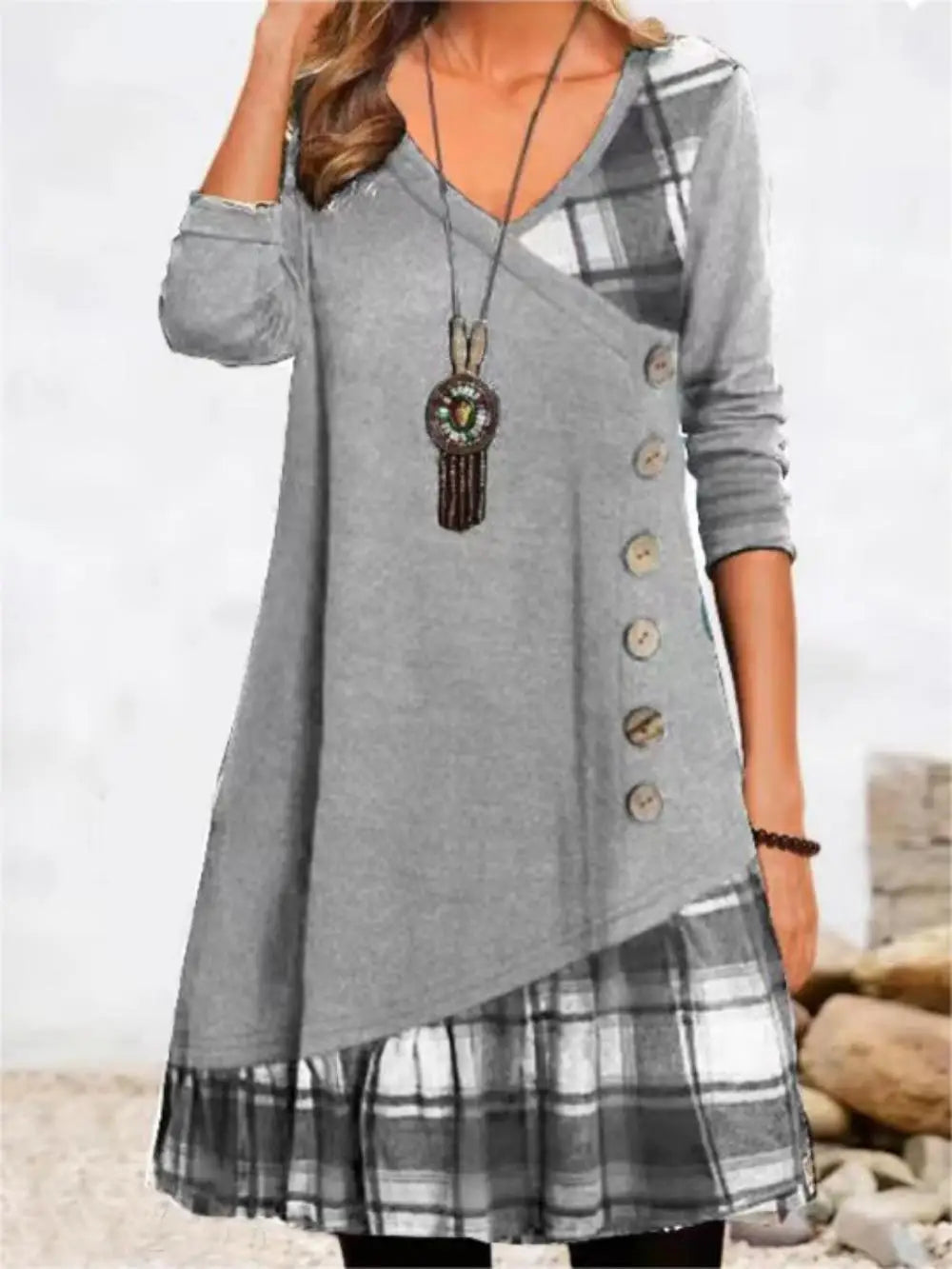 Dresses for Women European and American autumn and Winter Elegant Everyday Loose Party Dress Buttons Long Sleeve Dress Good Vibrations