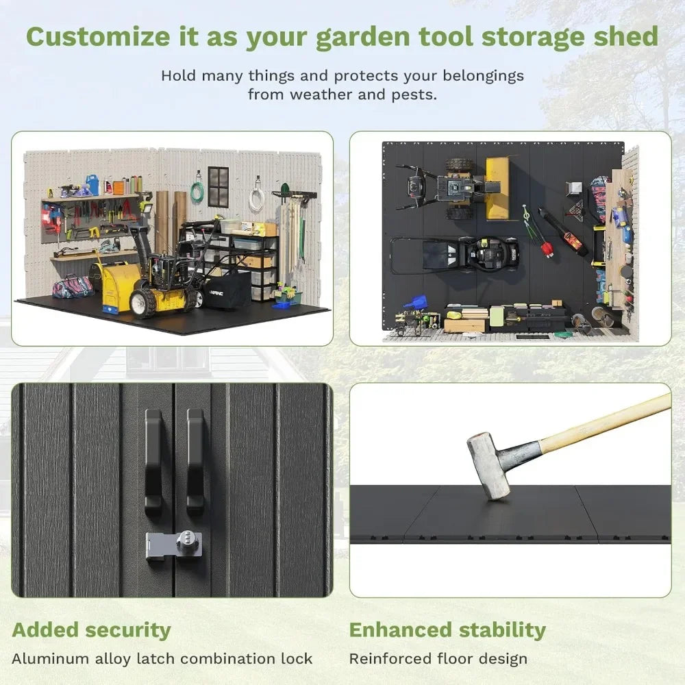 Customizable 8 X 10 FT Resin Outdoor Storage Shed With Floor, Plastic Shed With Window And Lockable Door For Garden, Backyard, T Good Vibrations