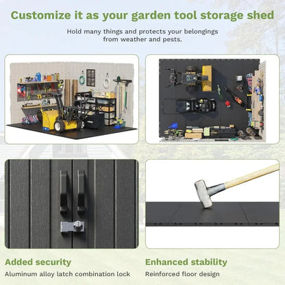 Customizable 8 X 10 FT Resin Outdoor Storage Shed With Floor, Plastic Shed With Window And Lockable Door For Garden, Backyard, T Good Vibrations