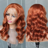 Ginger Orange 13*4 Lace Front Wigs Dark Orange Body Wave Synthetic Lace Front Wig for Women Pre Plucked Hairline Wig 14 Inch Good Vibrations