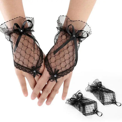 Bride Gloves For 2025 Spring Wedding 1 Pair See Through Lace Fingerless Bowknot Banquet Gloves Short Wedding Gloves Elegant Good Vibrations