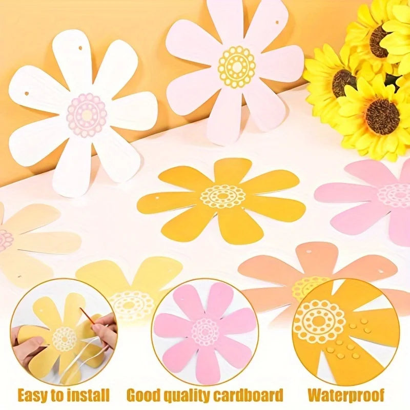 1Set Birthday Party Daisy Garland Banner Hanging Flower Flower Garland Bunting Party Decorations Indoor Outdoor Decor Good Vibrations