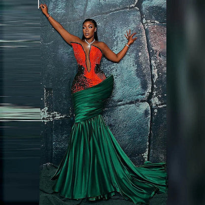 Major Beads Mermaid Prom Dresses Sweetheart Draped African Women Formal Occasion Prom Dress Long robes de soirée Good Vibrations