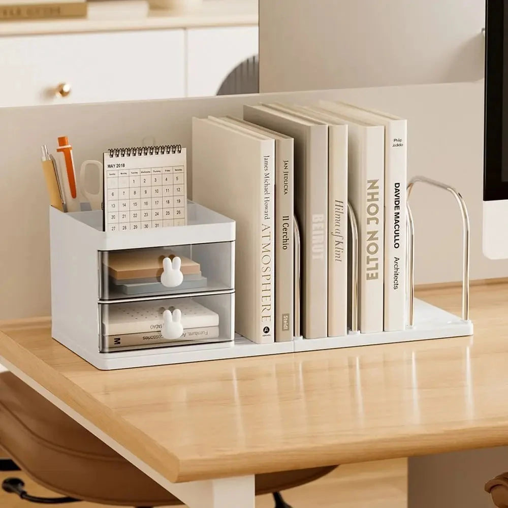 Six Grids Bookend Book Holder Save Space with Storage Box Desk Stand Bookshelf Durable Practical Books Storage Rack Good Vibrations