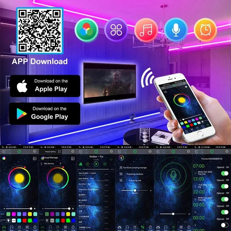 RGB LED Strip Light SMD 5050 USB Remote&APP Control Bluetooth Flexible Tape Diode Ribbon for TV Backdrop Living Room Bedroom Good Vibrations