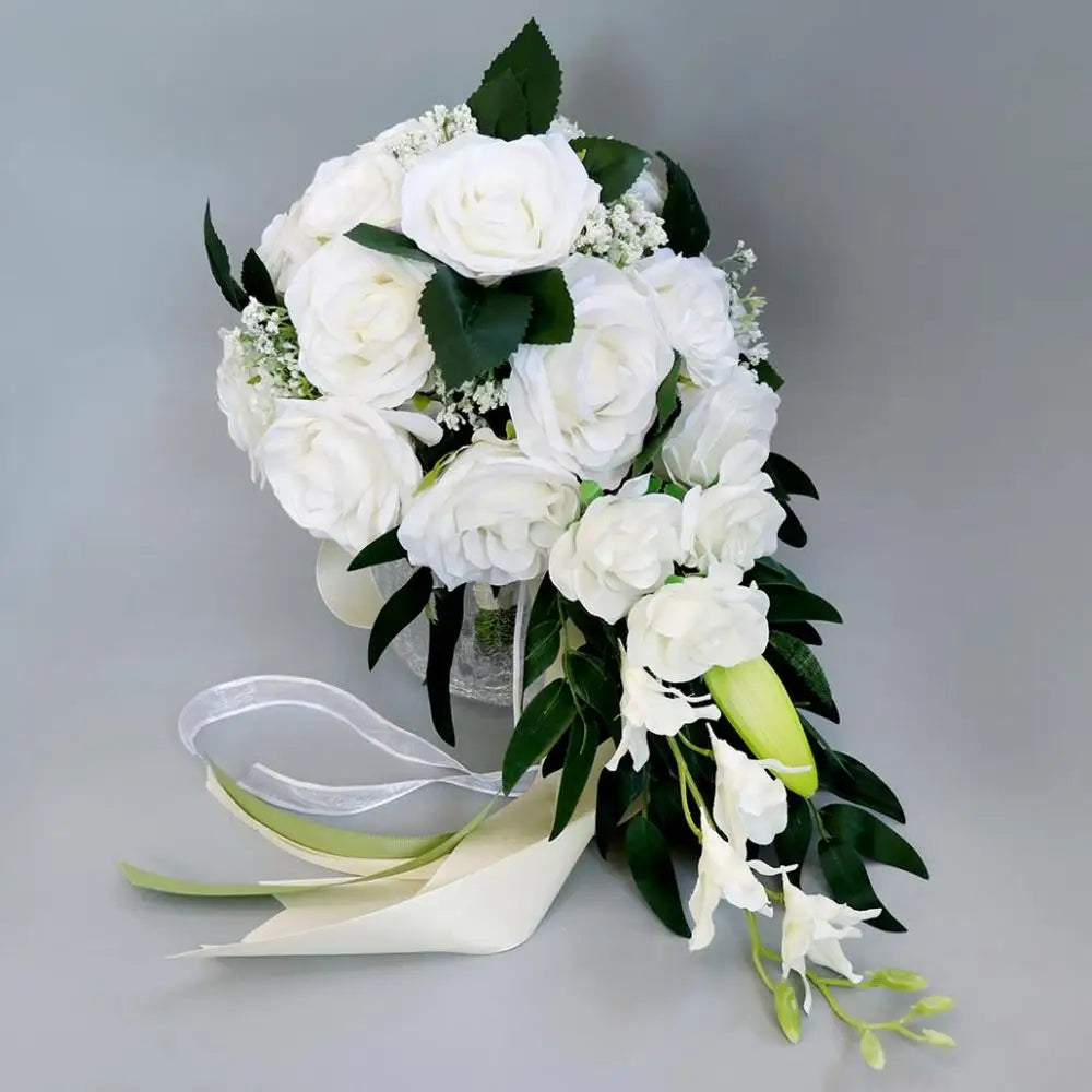 AYicuthia Realistic Wedding Bride Bouquet Hand Tied Flower Decoration Holiday Party Supplies Roses Wedding Flowers Good Vibrations