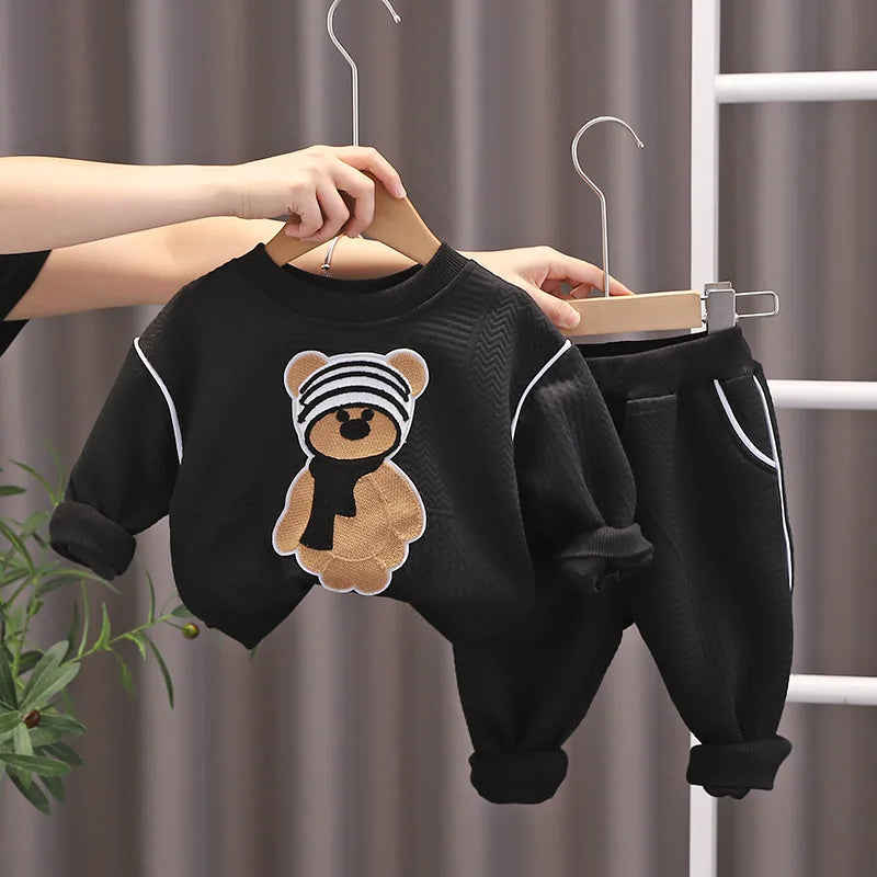 Baby Clothes 2025 New Children's Little Bear Long Sleeve Set Boys and Girls' Letter Sweater Pants Two Piece Set Simple Sportswea Good Vibrations