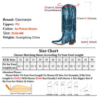Women Western Fringe Boot 2024 New Cowgirls Blue Sequin Glitter High Heels Nightclub Club Shoes Woman Stage Show Mid-Calf Boots Good Vibrations