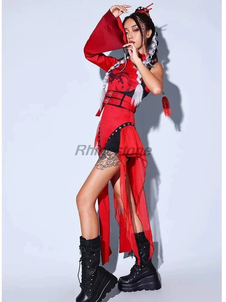 Jazz costume in Chinese style, red fashion business show series for women.