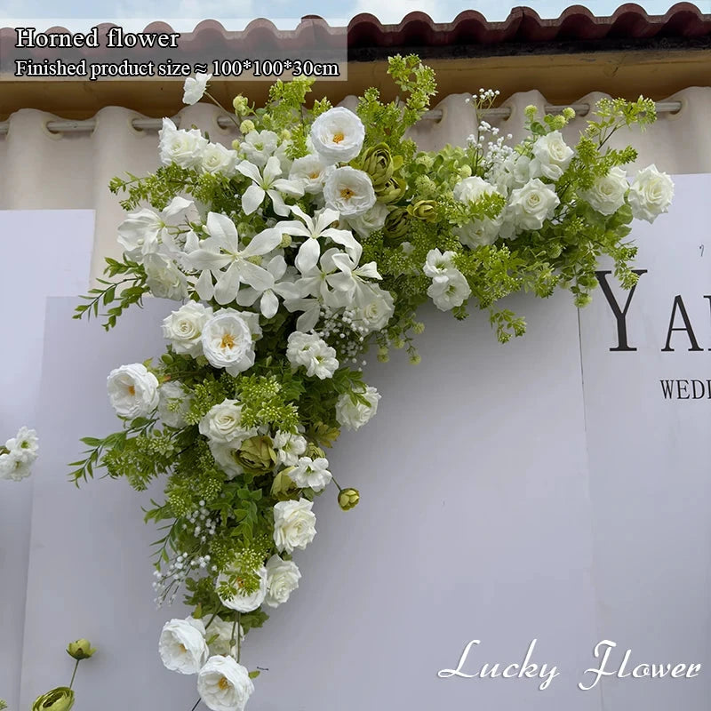 White Green Flowers Wedding Decoration Artificial Flowers Floral Backdrop Arrangement Hang Flower Row Road Lead Flower Ball Good Vibrations