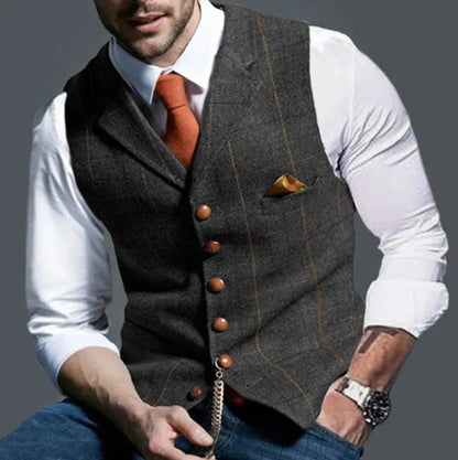 2025 Men's Formal Vests Lapel Tweed Plaid V-neck Waistcoat Slim Vest Business Formal Dress Suit Casual Wedding Tuxedo Male Vest Good Vibrations