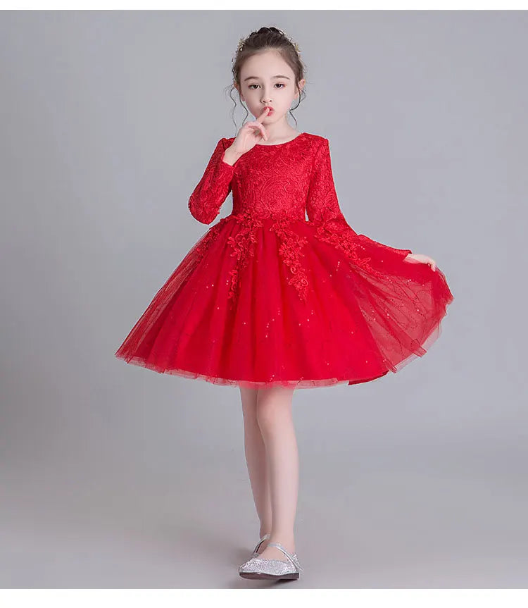 Fashion Flower Girl Dresses for Weddings Lace Long Sleeve Children Bridesmaid Dresses Spring Autumn Girls Party Dress 3-12 Years Good Vibrations