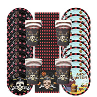 Pirate Theme Party Disposable Tableware Sets Paper Plate Cup Kids Birthday Party Decor Halloween Baby Shower Dining-table Supply Good Vibrations