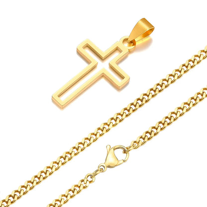 Casual Hollow Cross Necklaces for Men Boys,Waterproof Stainless Steel Cross Pendant Necklace,Religious Faith Prayer Jewelry Gift Good Vibrations