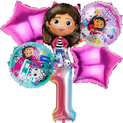 Gabby Dollhouse Birthday Party Supplies Kids Disposable Tableware Backdrop Cake Decoration Girl Baby Shower Numbers Balloon Gift Good Vibrations