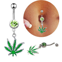1/2pcs 316L Stainless Steel Leaf Belly Button Ring for Women, Green Maple Leaf Dangle Belly Barbell Navel Body Piercing Jewelry Good Vibrations Adult Super Store