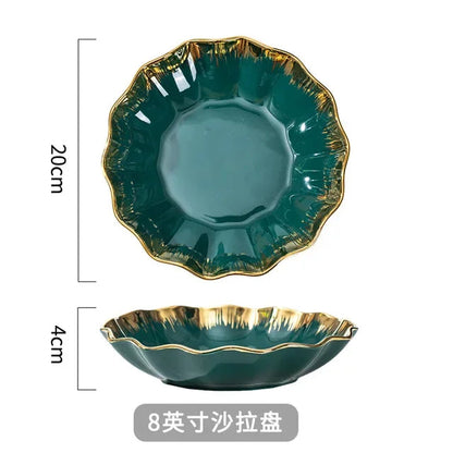 Nordic Luxury Ceramic Bowl Plate Set Tableware Creative Salad Vegetable Fruit Plate Dessert Noodle Bowl Crockery 8 inch Good Vibrations